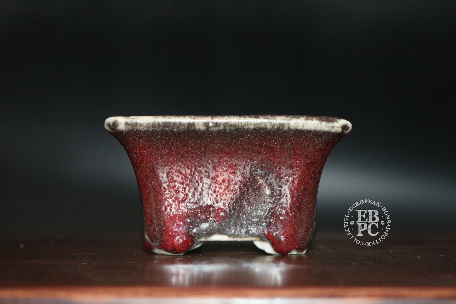 SOLD - Guerao Bonsai Pots; 7.5cm; Glazed; Square; Mame; Accent; Sang de Boeuf red glaze; Guerao Pot