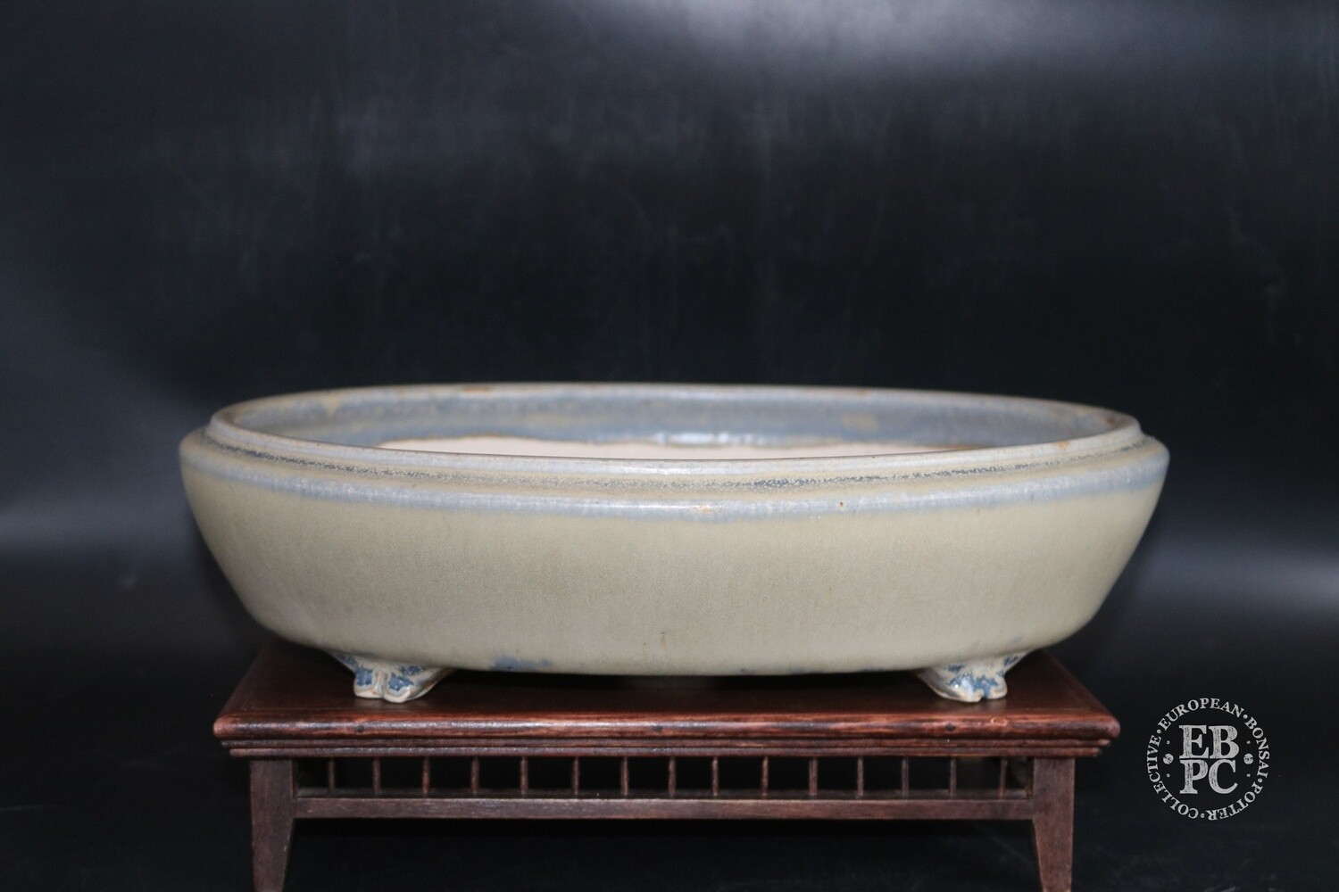 SOLD - Me and Raimondi - 31cm; Oval; Glazed; Soft cream glaze; Blues; Matjaz Raimondi &amp; Nastja Legvart