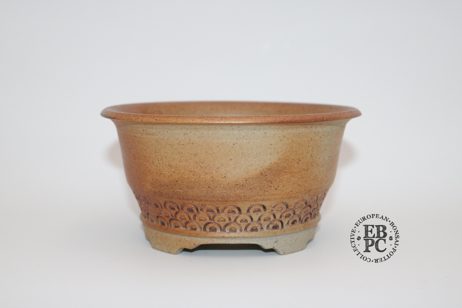 Gramming Pots - 15cm; Incised wave pattern; Round; Unglazed; Light Clay; Varied Hues of Brown; Wood-fired; Tomas Gramming