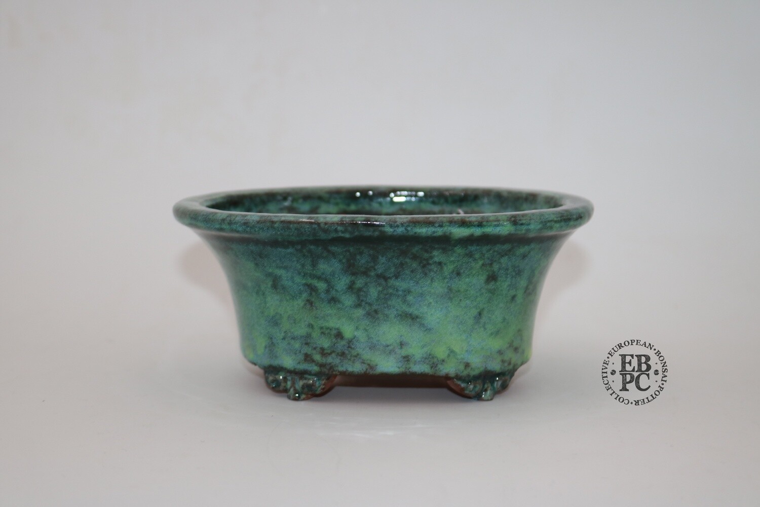 SOLD - SHUHU of Tokoname - EBPC stamped; 15.5cm; Deep Shohin Oval; Stunning Glaze; Greens & Blues; 'Honorary European'; Limited Edn; Signed and EBPC Stamped.