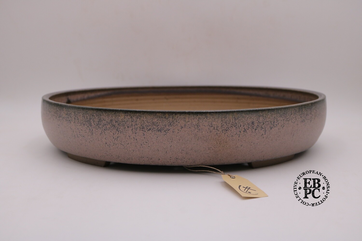 SOLD - Roman Husmann - 42.1cm; Oval; Glazed; Grey and Pink Glaze; Metallic Tones; EBPC Stamped