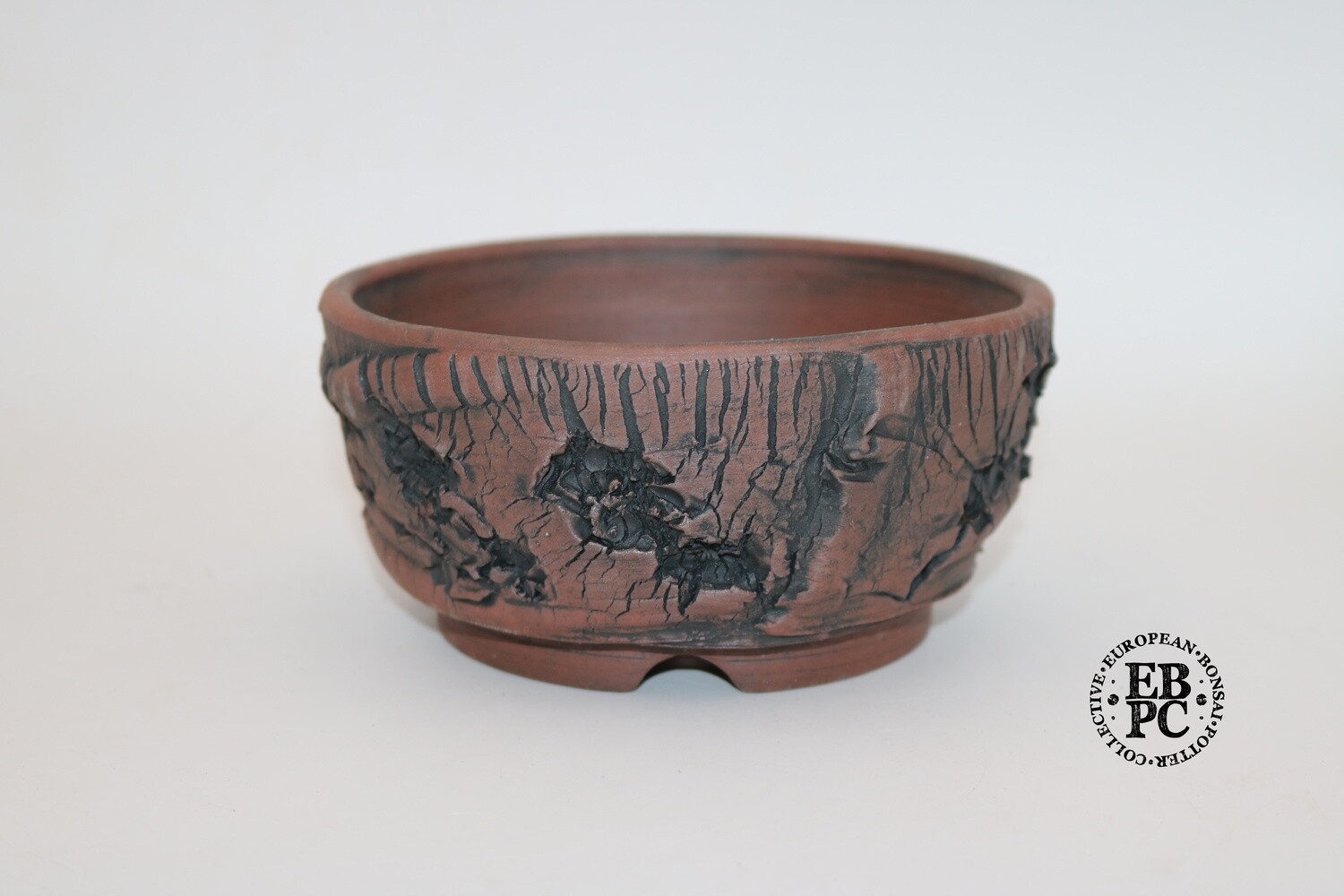 SOLD - Paul Rogers Ceramics - 14.7cm; Unglazed; Round; Deep Crackle Finish; Browns; EBPC Stamped;