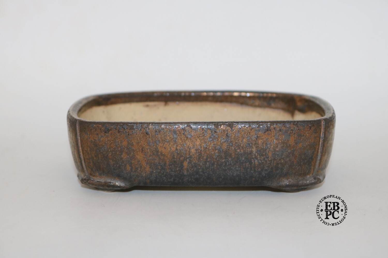 SOLD - Me and Raimondi - 15.6cm; Rectangle; Glazed; Gold /Metallic Bronze;  Petiole design feet; Incised corners; Matjaz Raimondi &amp; Nastja Legvart