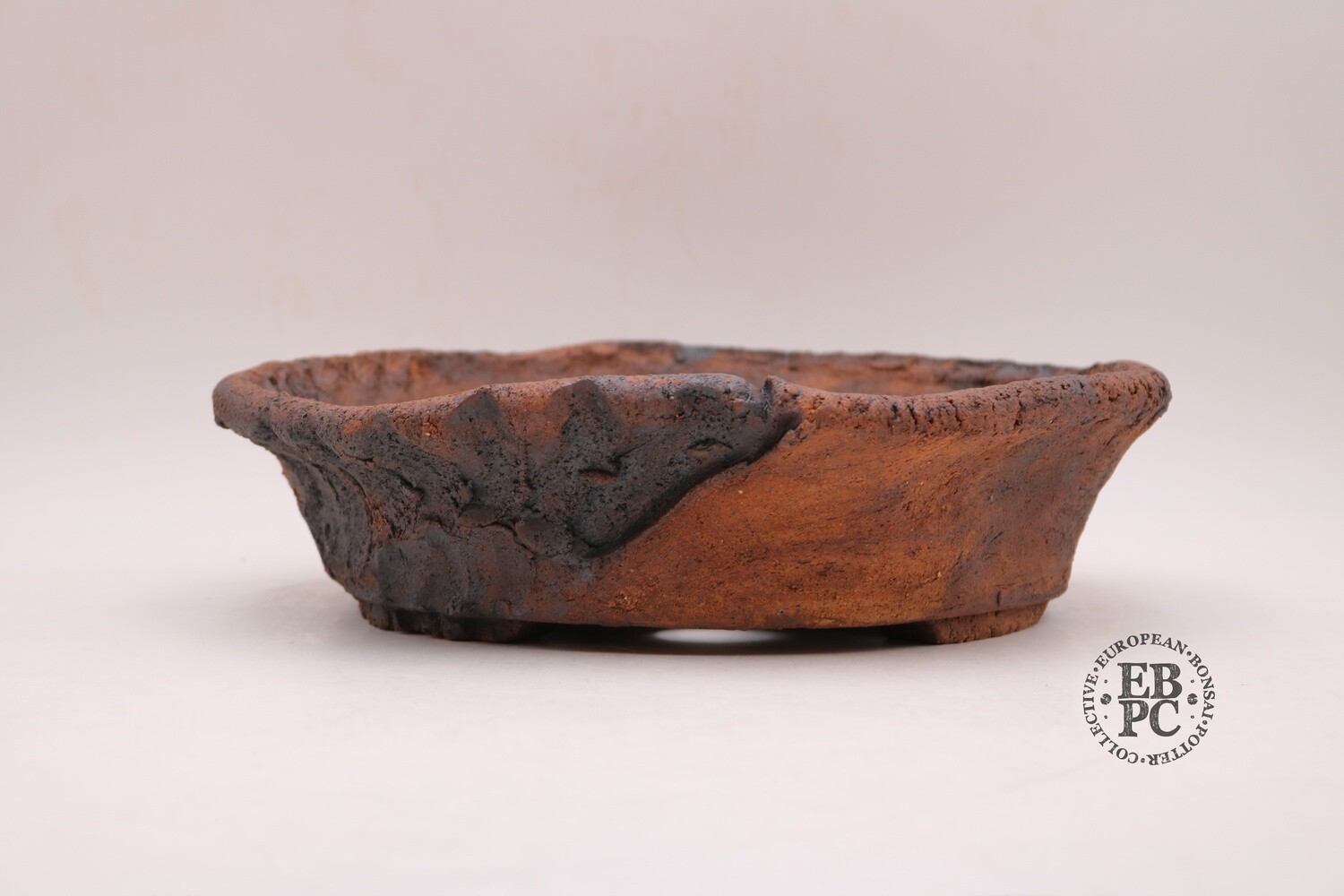 SOLD - Dragonfly Bonsai Pots. 30.6cm; Unglazed; Dual-Tone Nanban; Rusty Browns; Stone Greys; Reds; Natural Textures; Aged finish