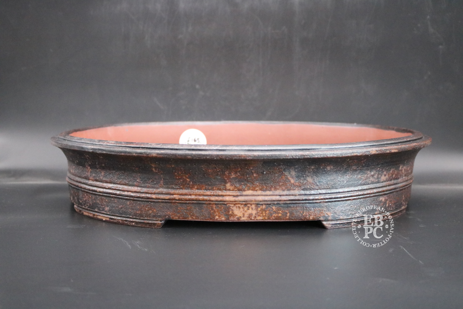 SOLD - M.B. Bonsaischalen - 44.5cm; Oval; Glazed; Banding; Dark Brown, Lighter Browns; Marc Berenbrinker