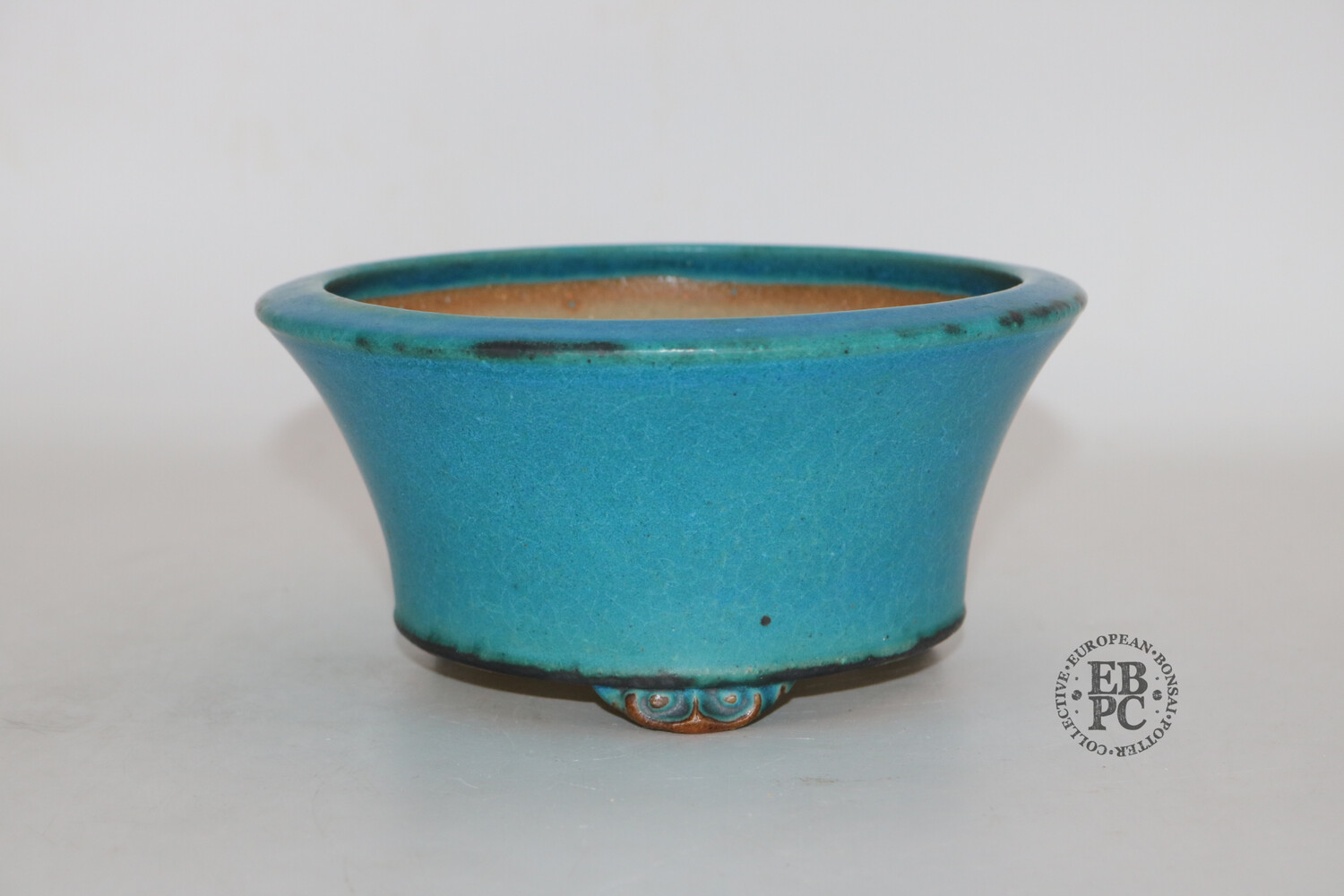 Ian Baillie - 17.3cm; Glazed; Round; Shohin; Vibrant Turquoise Blue; Browns &amp; Green Hints