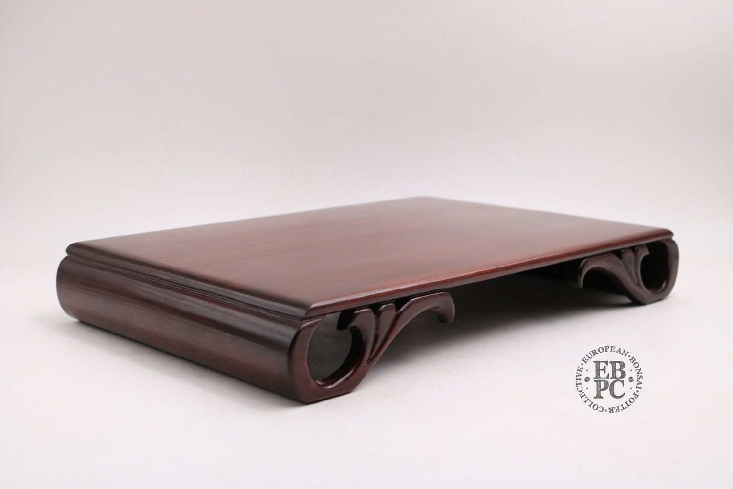 SOLD  - Imbo Bonsai Tables - Hand-Crafted; 42cm; Display Table; Sapele Mahogony; Baroque Curved Leaf Detail Design; Refined Finish; EBPC &amp; IMBO Stamped