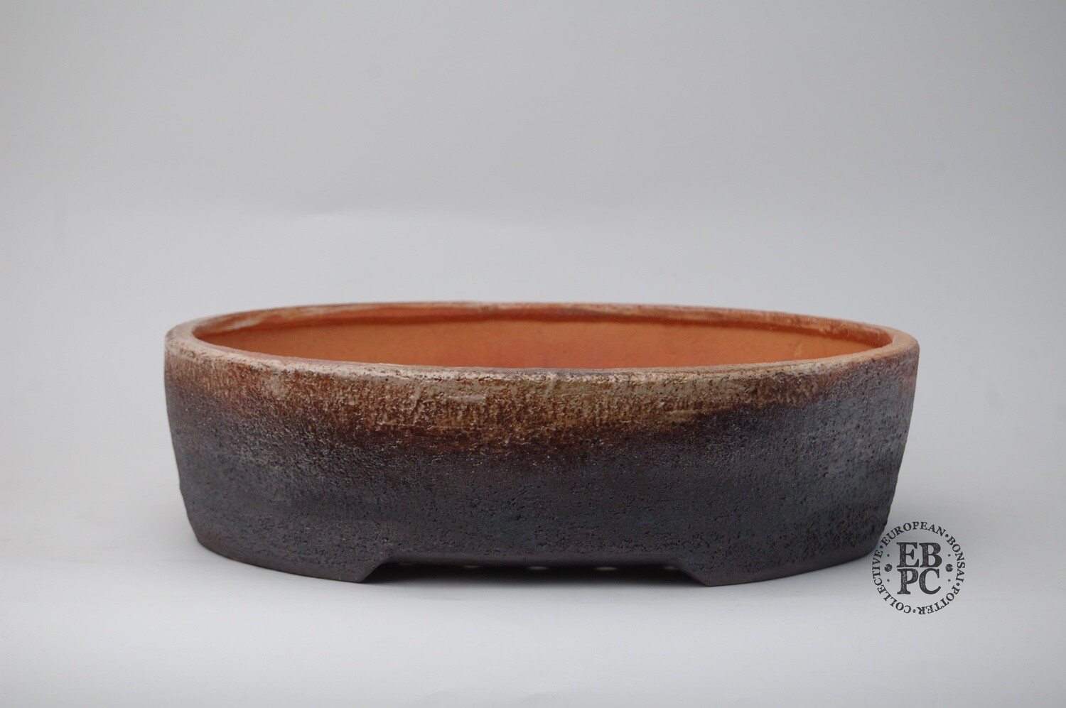 SOLD - Englert Keramik - c.40cm; Oval; Wood-fired; Unglazed - Iron &amp; Porcelain Slip; Groggy White Clay Body; Superb Varied Flame-Signatures; Browns; Martin Englert