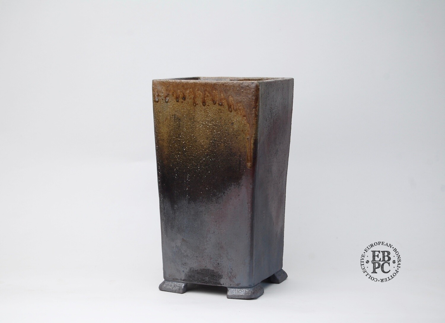 SOLD - Englert Keramik - 31cm tall; Square Cascade; Wood-fired; Red Iron Clay Body; Extra Iron &amp; Heavy Fly Ash Glaze; Superb Varied Tones; Browns; Martin Englert