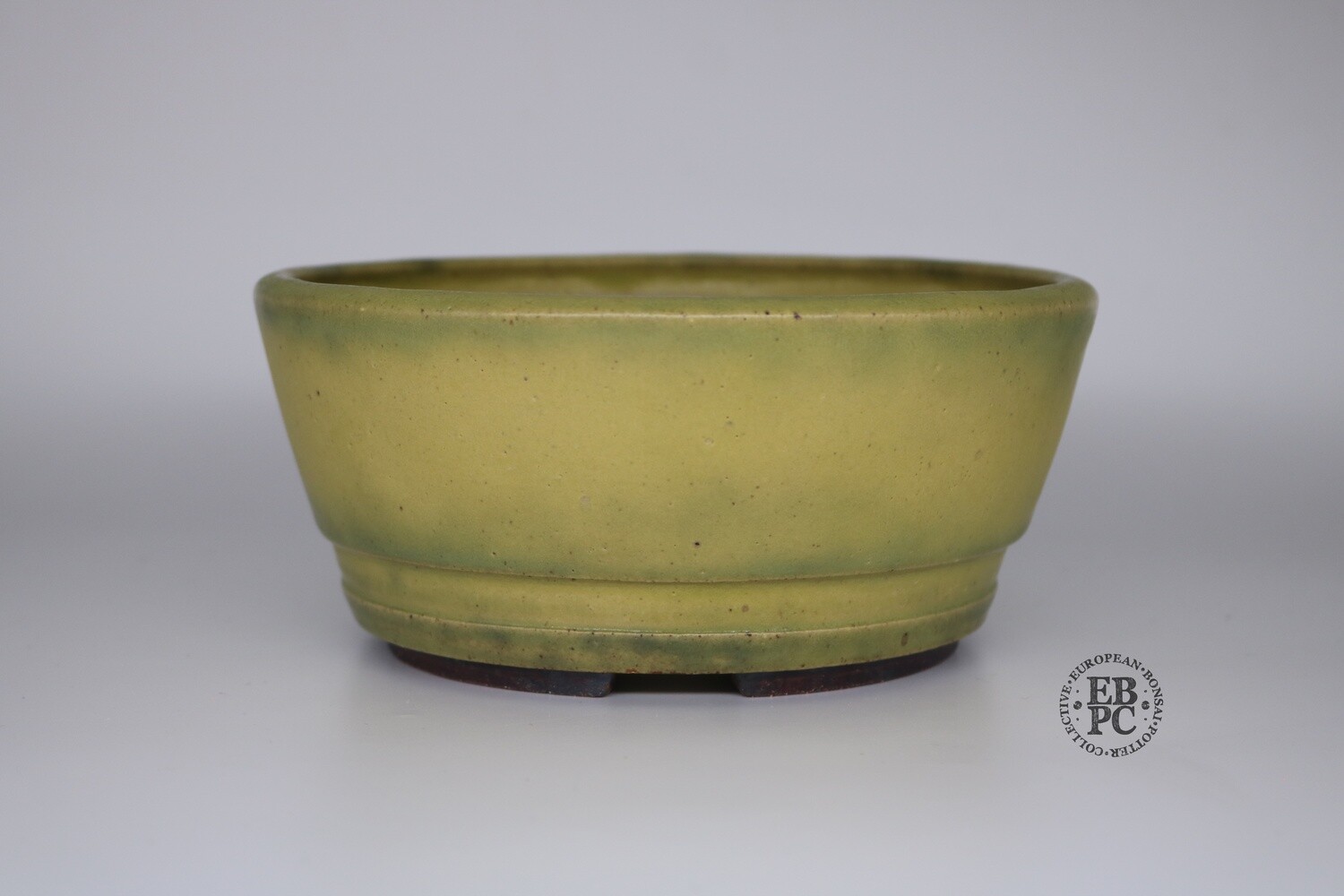 SOLD - Ian Baillie - 17.3cm; Round; Superb Yellow Glaze; Hints of Green; Recessed Basal Band; Recessed Feet; Triple Stamps - EBPC, IB, Scotland