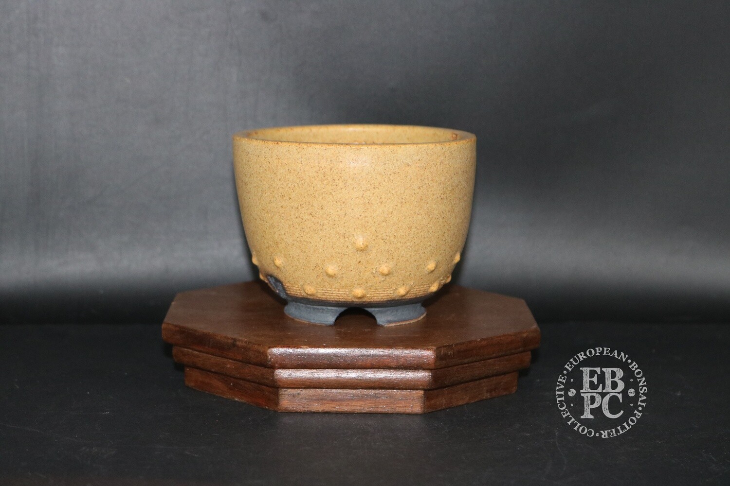 SOLD - Stone Monkey Ceramics - 11.1cm; Dappled Cream Glaze; Shohin; Round; Studded Design; Andrew Pearson