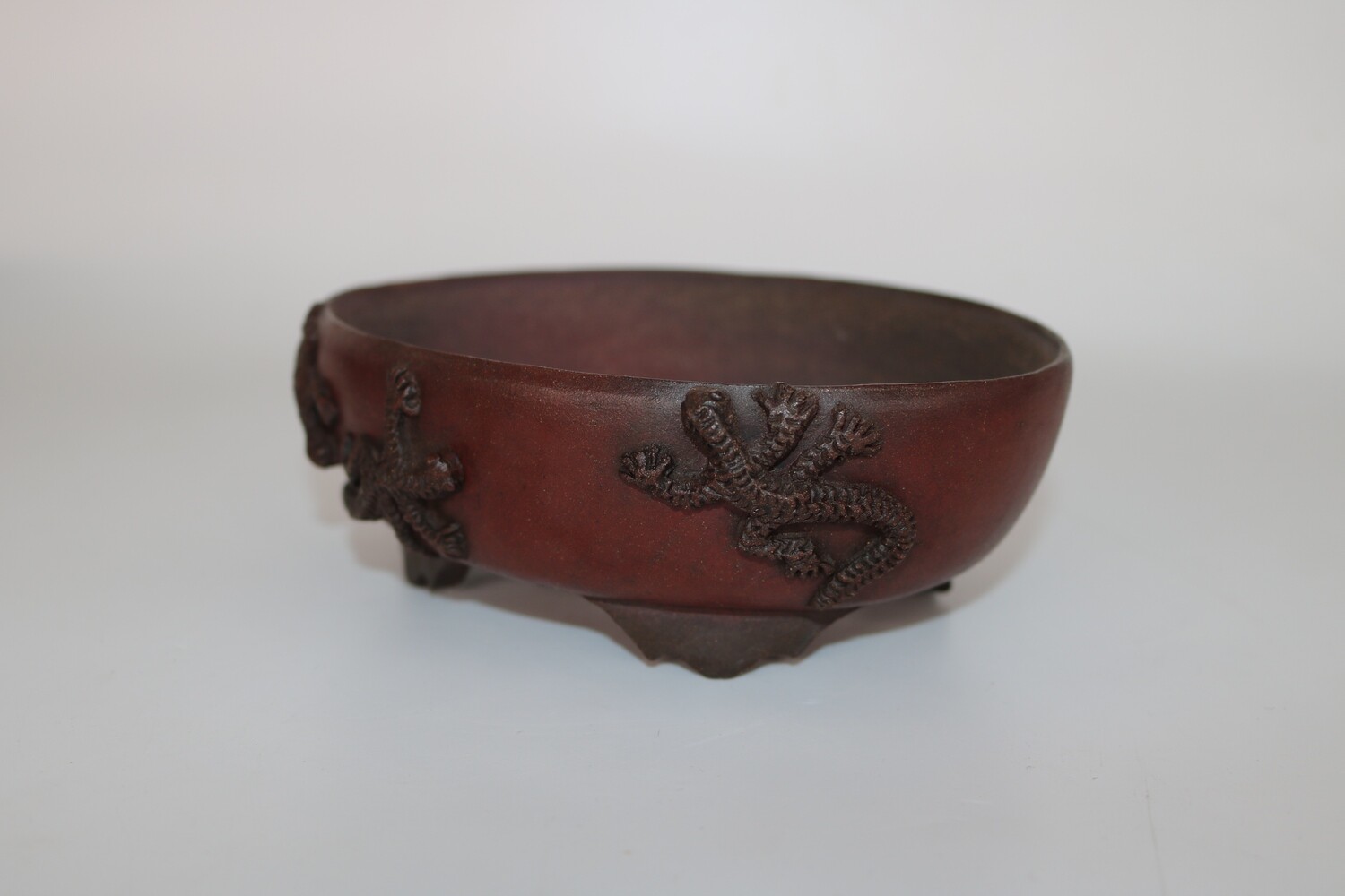 M. J. G. Ceramica - 16cm: Unglazed: Oval; Salamander; Reddish-Brown Clay; EBPC Stamped; Maria Jose Gonzalez