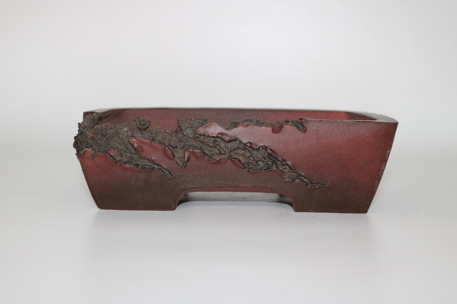 M. J. G. Ceramica - 19cm; Unglazed; Reddish Brown; Mushikui (Bug Eaten) Effect; Rectangle, Superb Detailing; Maria Jose Gonzalez.