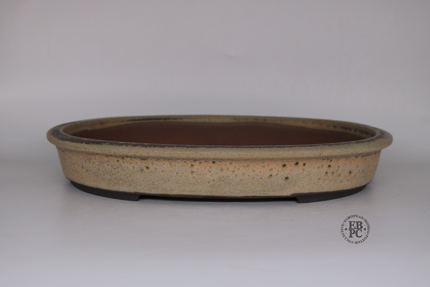 Walsall Studio Ceramics - Esther Griffiths.  37.4cm; Glazed; Oval; Incredible glaze; Lip to Rim; Recessed Feet; Cream; Browns; Greens.