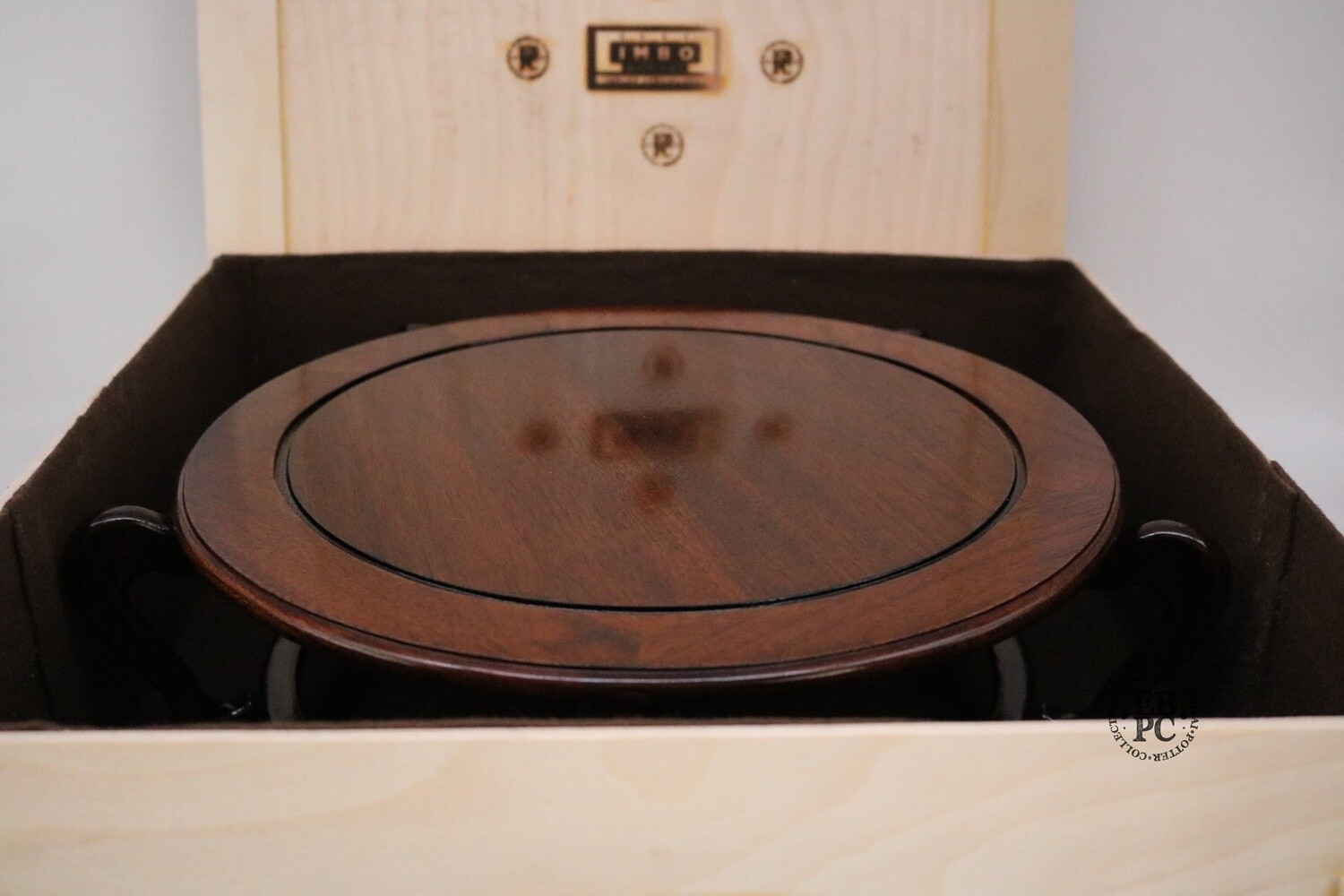 Imbo Bonsai Tables - Hand-Crafted; 33cm; Display Table; American Dark Walnut; Elegant Design; Ornate Carved Legs; Refined Finish; EBPC &amp; IMBO Stamped