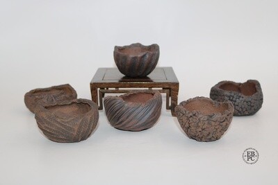 Walsall Studio Ceramics - 6cm to 8cm; Accent / Mame; Round; Unglazed; Brown; Fantastic patterns; EBPC Stamped