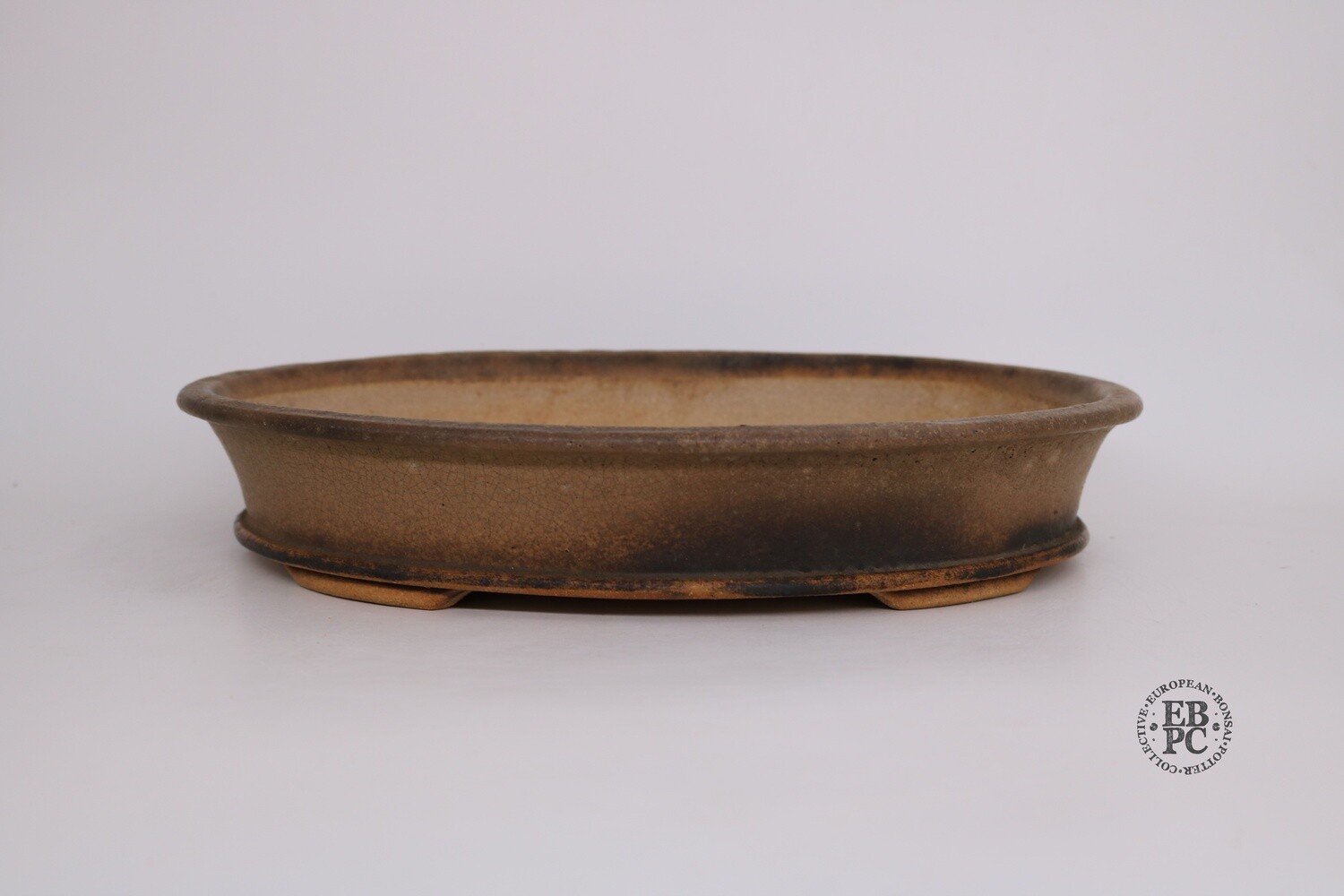 John Pitt - England.  35cm; Oval; Glazed; Hand-Signed; Older Pre-Loved Pot; Excellent Antique Crackle Glaze;