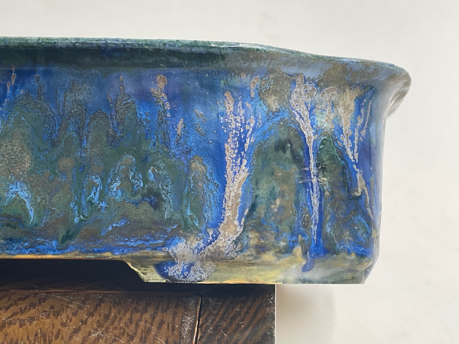 Roy Minarai - USA.  Glazed; Soft-Cornered Rectangle; Superb Intricate Glaze; Blues; White; Pink; Browns; America’s Leading Glaze Master! 