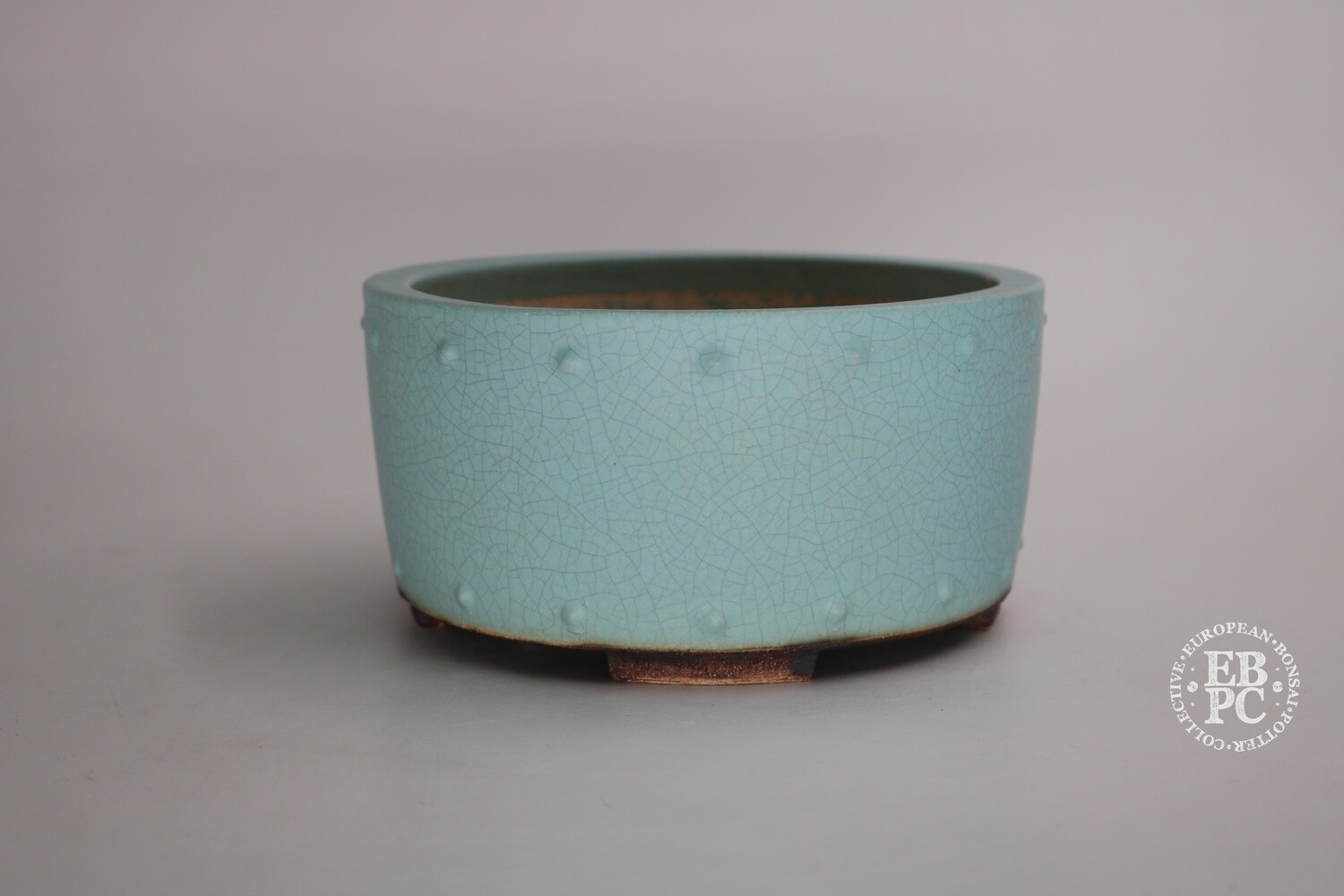 Stone Monkey Ceramics - 17.7cm; Semi-Cascade; Straight-sided Drum Style; Glazed; Duck Egg Blue; Crackle Glaze; Mini Studs; Dual Stamped; Andrew Pearson