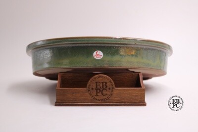 Willow Bonsai Pots.  24.6cm; Oval; Seaweed Glaze; Crystal formations; Recessed Feet; Lip to Rim; Made in South Africa.