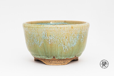 Yaruki Ceramics - Rome.   10.8cm; Round; Hand-Thrown; Frost-Resistant Stoneware; Subtle Crackle Glaze; Green / Brown / Baby Blue; Dual Stamped; Made by Giuseppe Lombardo.