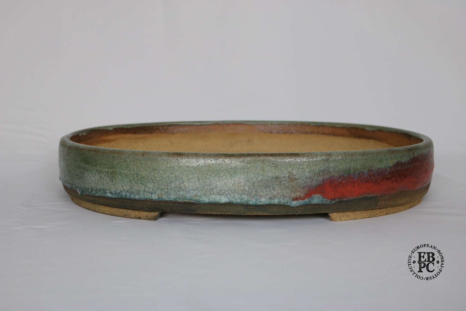 Erin Bonsai Pots- 45cm; Large Oval; Light Grey-Blue Crackle Glaze; EBPC Stamped; Made by Victor Harris