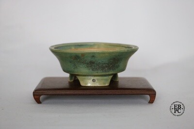 Amdouni Bonsai Pots - 8.3cm; Round; Wheel Thrown; Detailed Finish; Glazed; Light Green; Sami Amdouni