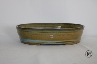 Willow Bonsai Pots.  30.2cm; Deeper Oval; Sky Blue Glaze; Integrated Feet; Browns; Blues; Made in South Africa.