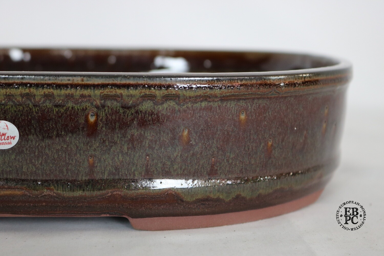 Willow Bonsai Pots. 34cm; Oval; Dark Honey Glaze; Recessed Feet; Made in South Africa.