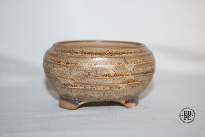 PAS Pots -9.2cm; Round; Glazed; Hand Thrown; Bag Style; Detailed Rim; Intricate Glaze; Browns; Patricia