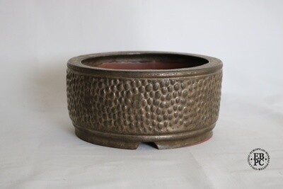 Djordje Sadzakov -20cm; Round; Glazed; Hand Thrown; Textured; Antique Copper Glaze; Banding to Lip and Rim;