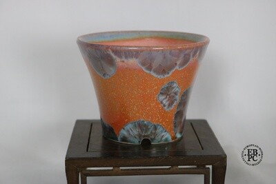 Terre en Vadrouille - 11.5cm; Round; Superb Crystalline Glaze; Cascade; Orange; Lilac; A Fine Piece!