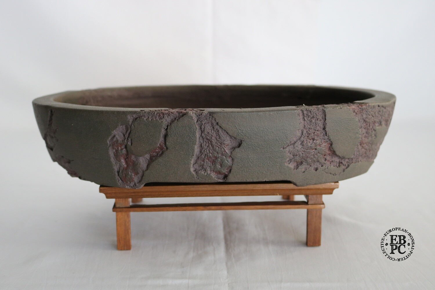 Antique; Juudou 十王道 Yamaaki 1st Gen’. . 32.5cm; Oval; Mushikui Detail; Unglazed;