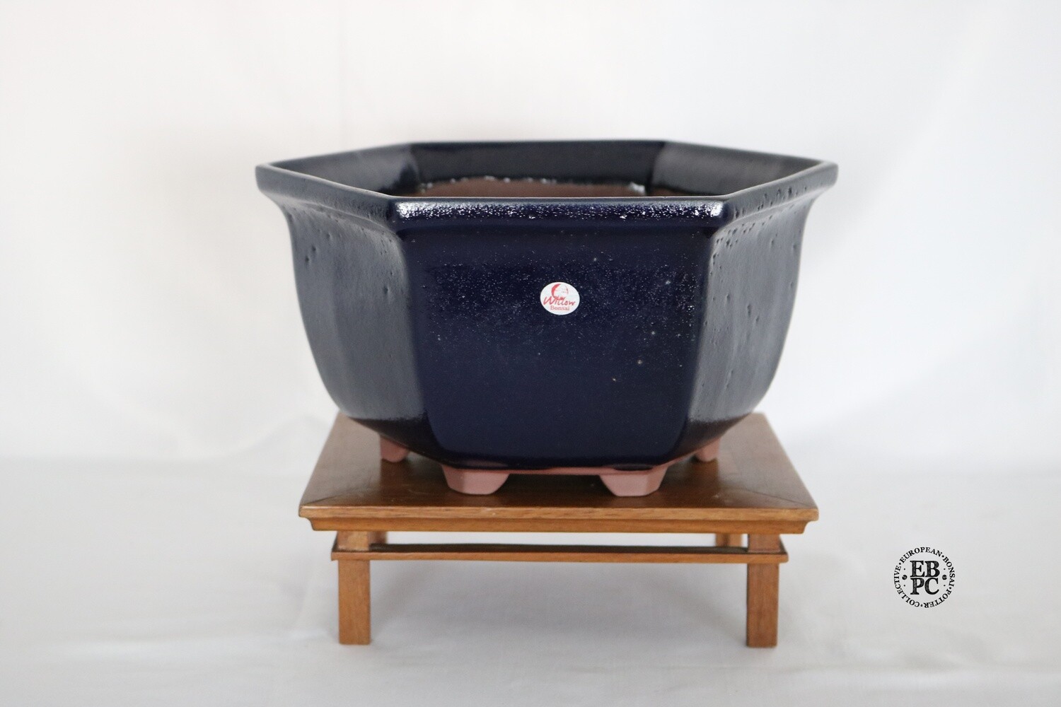 Willow Bonsai Pots. 23.5cm; Hexagonal; Semi Cascade; Ruri Glaze; Dark Blue; Made in South Africa.