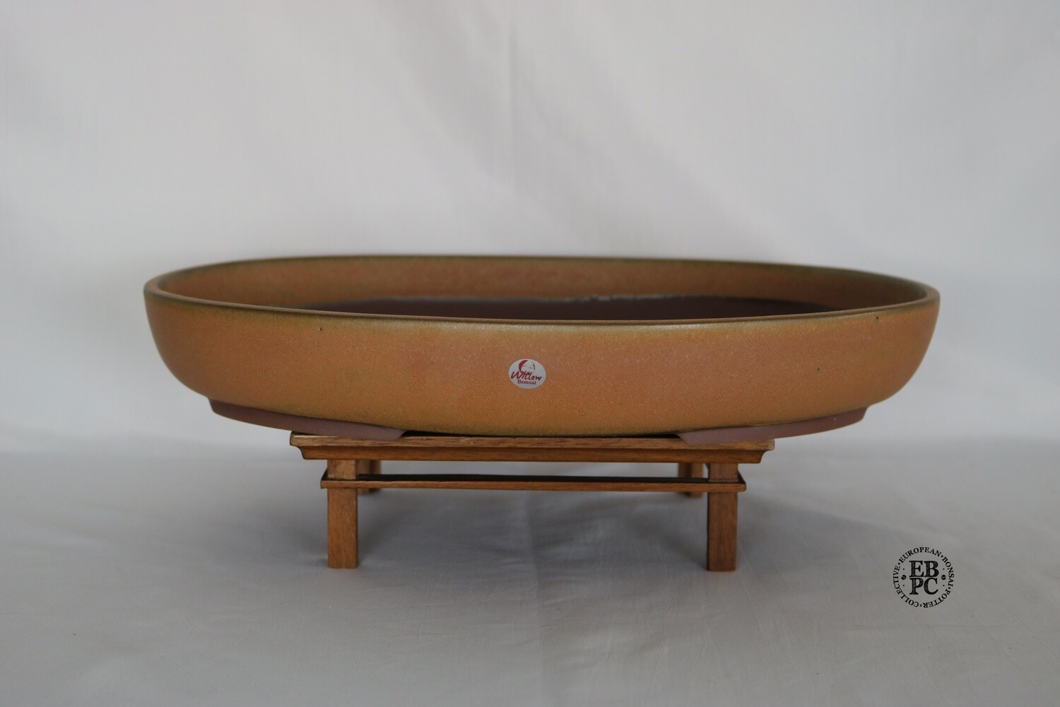 Willow Bonsai Pots. 34.7cm; Oval; Deep Stone Glaze; Browns; Recessed Feet; Made in South Africa.