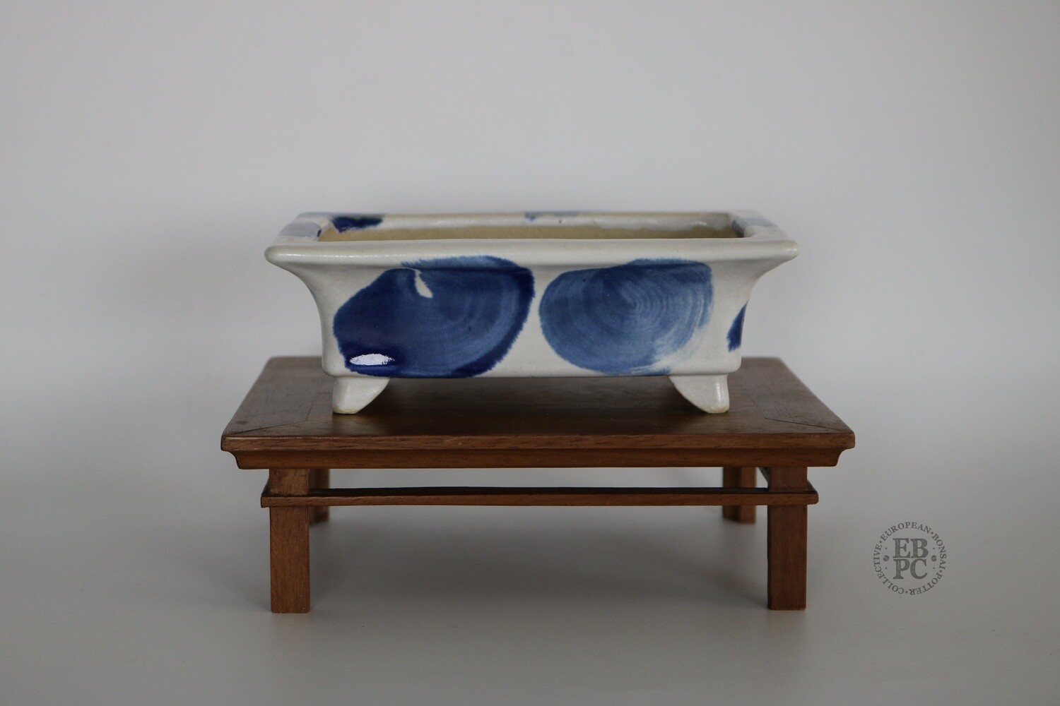 Jurg Staheli - Switzerland. 16.8cm; Rectangle; Large Shohin; Exquisite Elegant Design; Superb Silk White &amp; Cobalt Blue Glaze; EBPC Stamped.