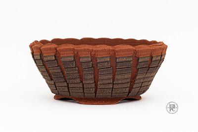 Yaruki Ceramics - Rome.   17cm; Flared Round; Dark Red/Brown Stoneware; Unglazed; Weathered and Crackled Texture; Dual Stamped; Made by Giuseppe Lombardo.  *EBPC DIRECT (Sent from within the EU)
