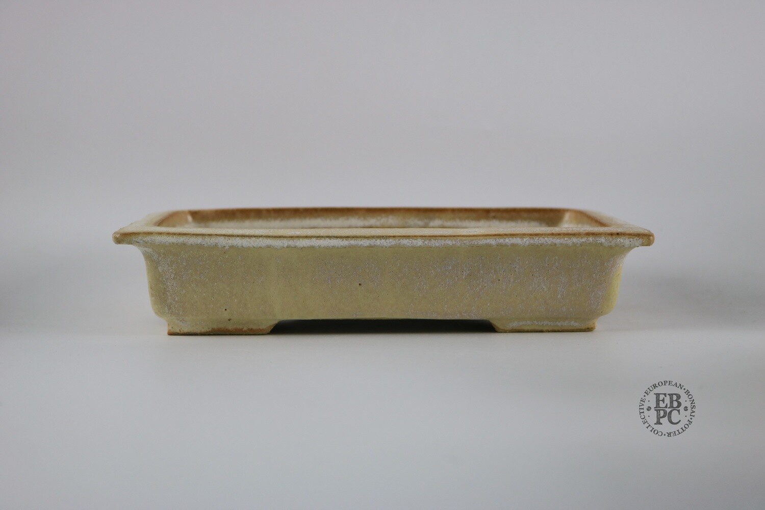 Amdouni Bonsai Pots -22.5cm; Rectangle; Glazed; Cream; White &amp; Purple Hints; Recessed Feet; Sami Amdouni