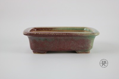 Amdouni Bonsai Pots -17.3cm; Rectangle; Glazed; Sang de Boeuf & Teal; Recessed Feet; Sami Amdouni