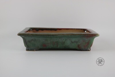 Amdouni Bonsai Pots -24.7cm; Rectangle; Glazed; Sang de Boeuf & Green; Recessed Feet; Sami Amdouni