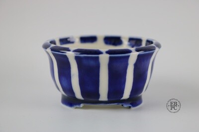 Amdouni Bonsai Pots - 8cm; Round; Porcelain; Striped Design; Dark Blue; Detailed Feet; Sami Amdouni.