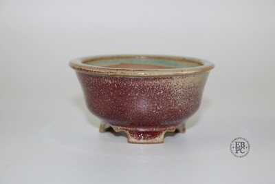 Amdouni Bonsai Pots - 7.8cm; Round; Mame; Sang de Boeuf & Teal Glaze; Detailed Feet; Sami Amdouni.