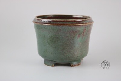 Amdouni Bonsai Pots - 11.1cm; Round; Shohin; Sang de Boeuf & Teal Glaze; Detailed Feet; Sami Amdouni.