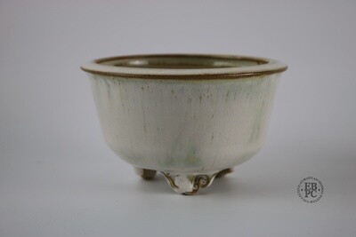 Amdouni Bonsai Pots - 11.4cm; Round; Shohin; Glazed; White, Greens; Detailed Feet; Sami Amdouni.