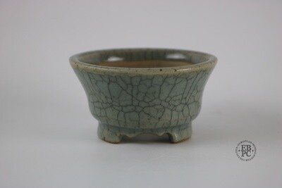 Amdouni Bonsai Pots - 8cm; Round; Mame-Sized; Crackle Glaze; Grey/Green Celadon; Detailed Feet; Sami Amdouni.