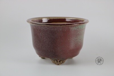 Amdouni Bonsai Pots - 11.8cm; Round; Shohin; Excellent Glaze; Sang de Boeuf & Teal; Detailed Feet; Sami Amdouni.