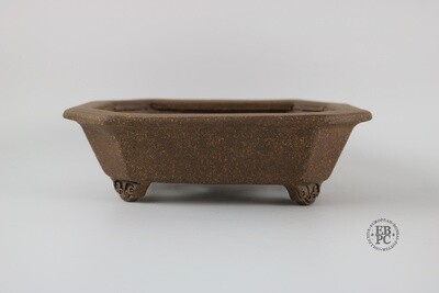 Amdouni Bonsai Pots - 17.6cm; Rectangle; Unglazed; Chamotte Clay; Cut Corners; Sculpted Feet; Sami Amdouni