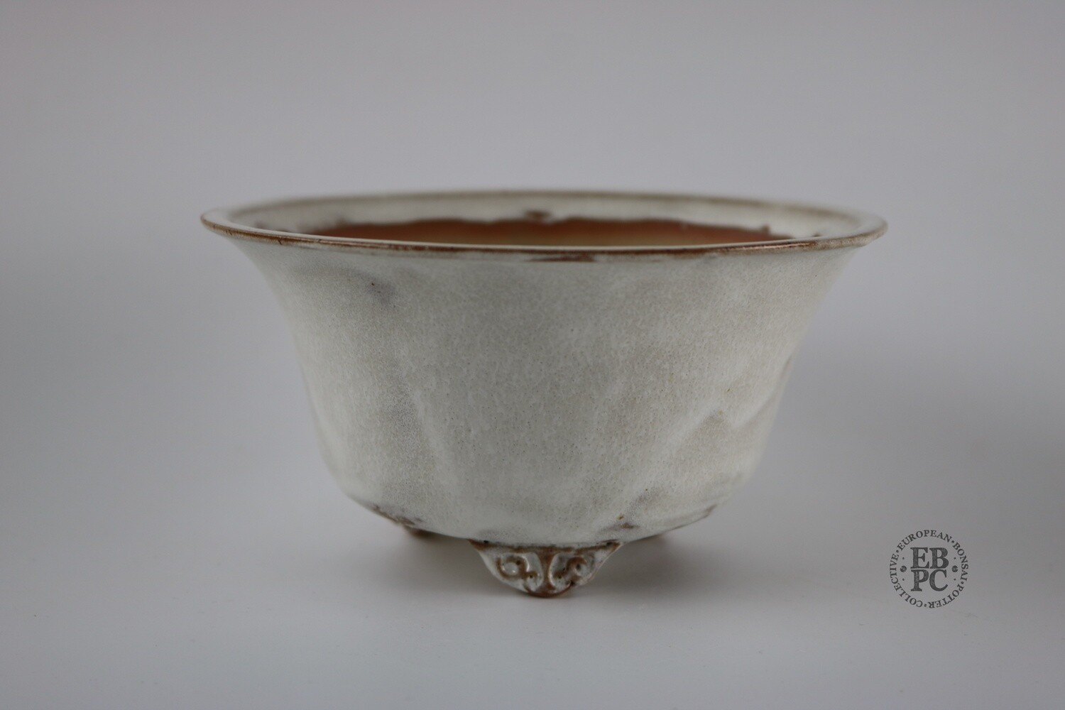 Amdouni Bonsai Pots - 14.5cm; Round; Shohin; Intricate Glaze; White; Drifting Snow; Detailed Feet; Sami Amdouni.
