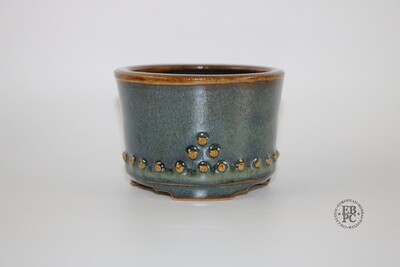 Amdouni Bonsai Pots - 8.7cm; Round; Shohin; Excellent Glaze; Namako; Blues; Browns; Studded Design; Sami Amdouni.
