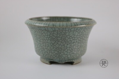 Amdouni Bonsai Pots - 12.3cm; Round; Shohin-Sized; Crackle Glaze; Grey/Green Celadon; Recessed Feet; Sami Amdouni.